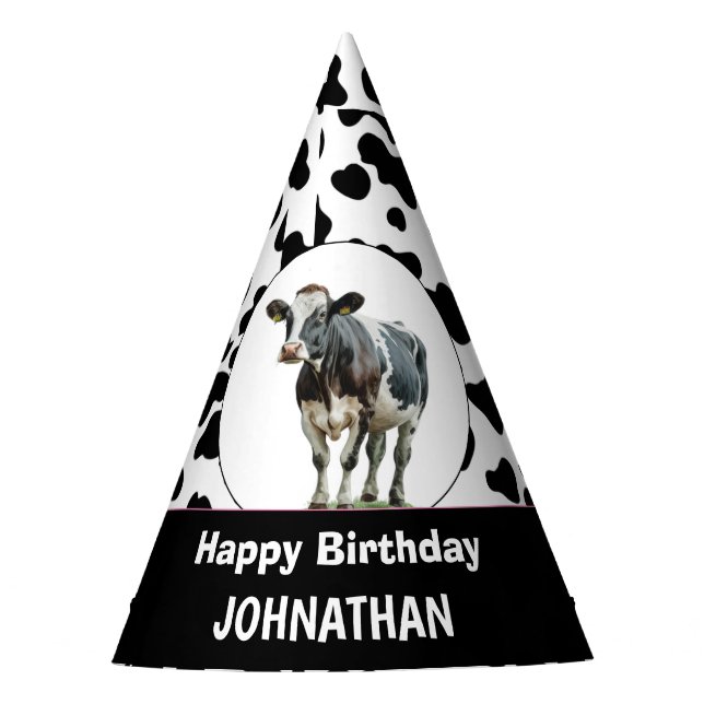 Chapeaux De Fêtes Vache Joyeux anniversaire noir et blanc (Devant)