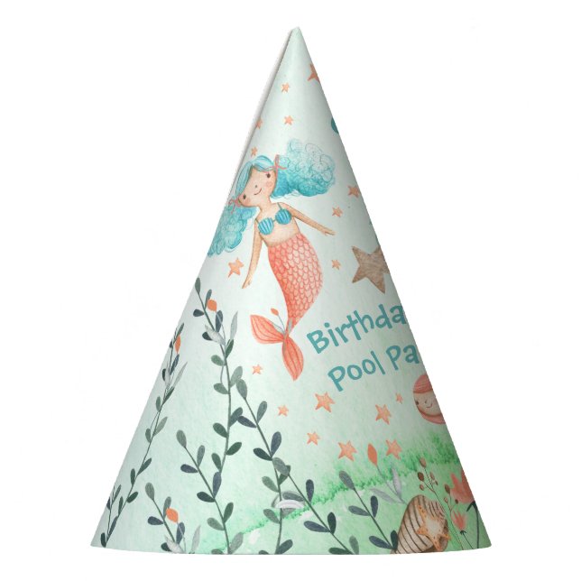 Chapeaux De Fêtes Venez À Ma Piscine D'Anniversaire De Sirène (Gauche)