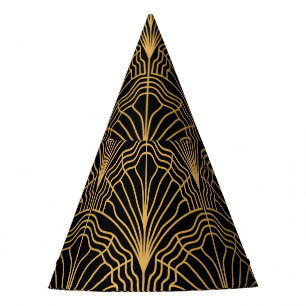 Chapeaux De Fêtes Ventilateur Art déco : Jaune géométrique Noir