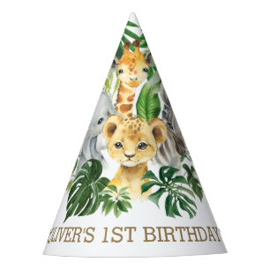 Chapeaux De Fêtes Vert Jungle Animaux Safari 1er Anniversaire Cône