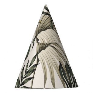 Chapeaux De Fêtes Vintage floral tropical, feuillage gris, transpare