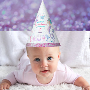 Chapeaux De Fêtes Violet rose Sous La Mer Fille Sirène Anniversaire