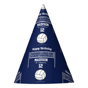 Chapeaux De Fêtes Volleyball Ball & Net Marine Blue Anniversaire Nom