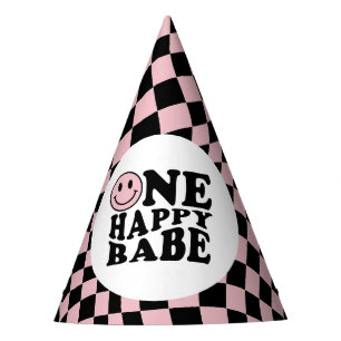 Chapeaux De Fêtes Wavy À damiers rose Preppy Smile One Happy Babe