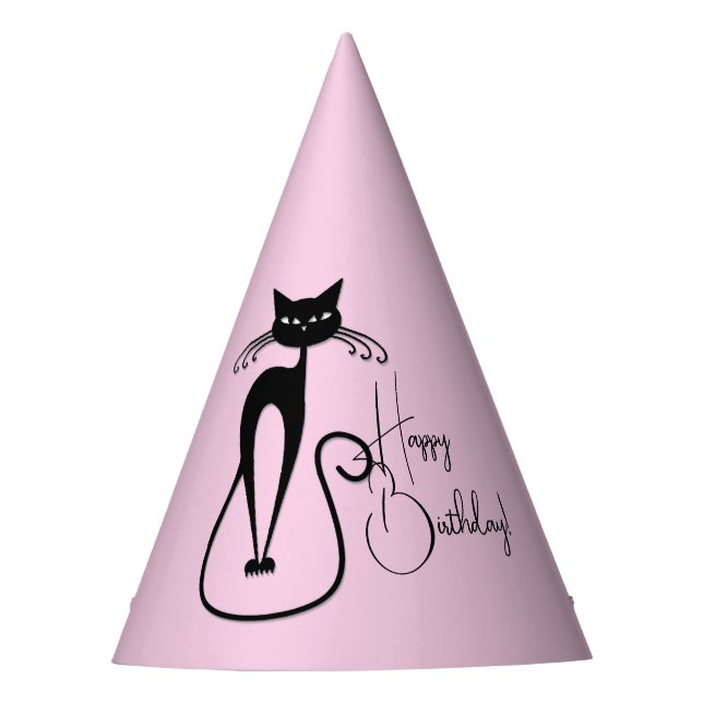 Chapeaux De Fêtes Whimsical Skinny Chat noir rose joyeux anniversair (Devant)