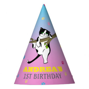 Chapeaux De Fêtes Wild One Kitty Chat Kitten 1er Anniversaire Purple