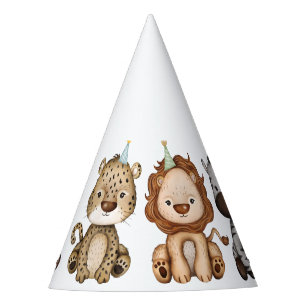 Chapeaux De Fêtes Wild Safari Jungle Zoo Animaux 1er anniversaire