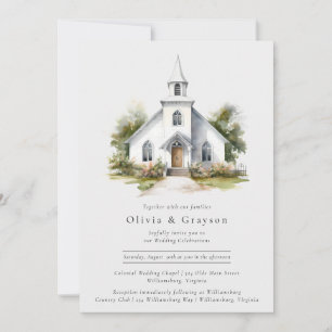 Chapelle aquarelle Faire-part de mariage chrétienn
