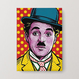 Chaplin Pop Art Retro Kinofoto Bowler Button