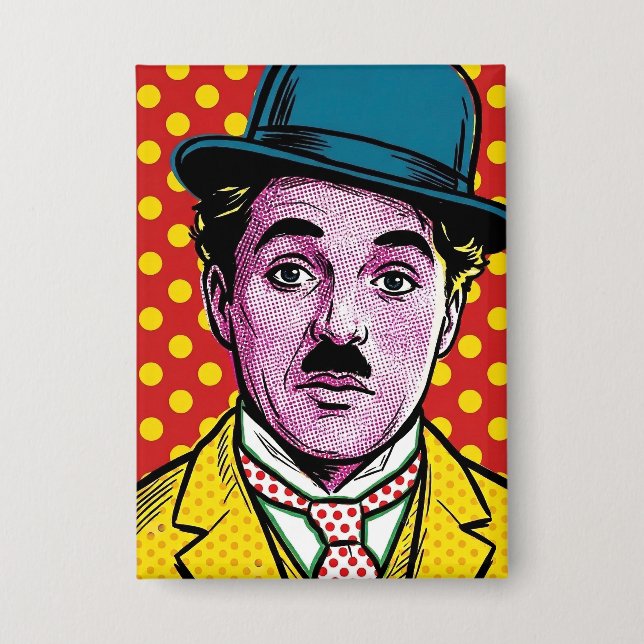 Chaplin Pop Art Retro Kinofoto Bowler Button (Vorderseite)