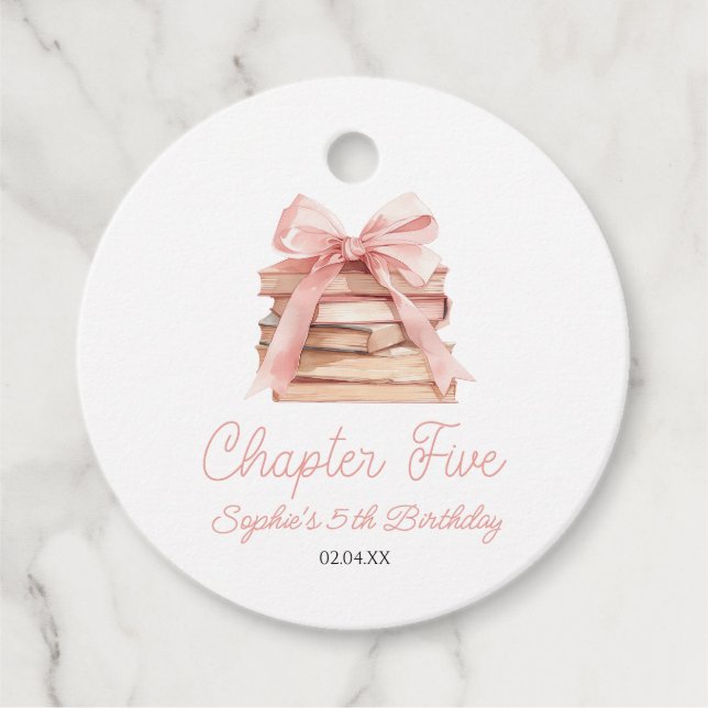 Chapter Five Pink Bow Books 5th Birthday Party Geschenkanhänger (Vorderseite)