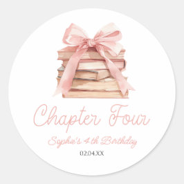 Chapter Four Pink Bow Books 4th Birthday Party Runder Aufkleber