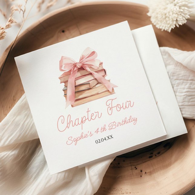 Chapter Four Pink Bow Books 4th Birthday Party Serviette (Von Creator hochgeladen)