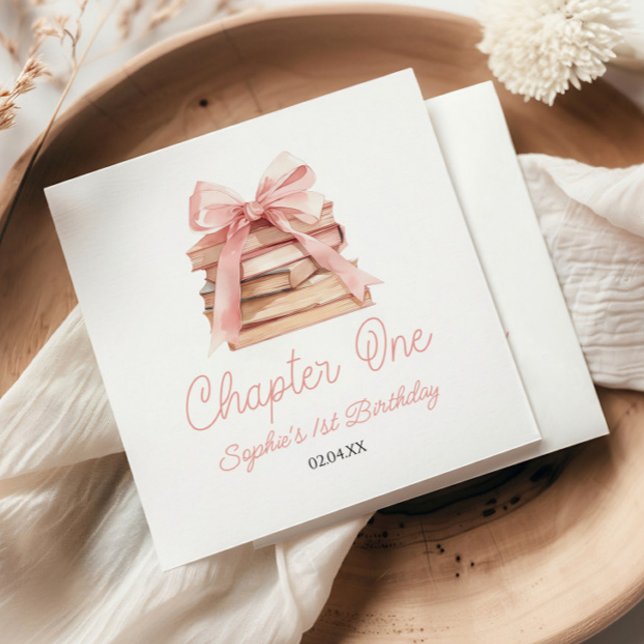 Chapter One Pink Bow Books 1st Birthday Party Serviette (Von Creator hochgeladen)