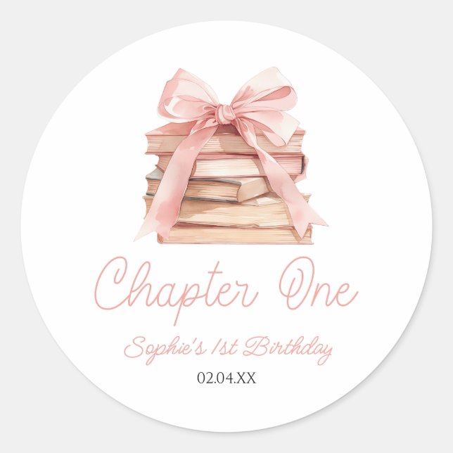 Chapter One Pink Bow Bücher 1. Geburtstagsfeier Runder Aufkleber (Vorderseite)