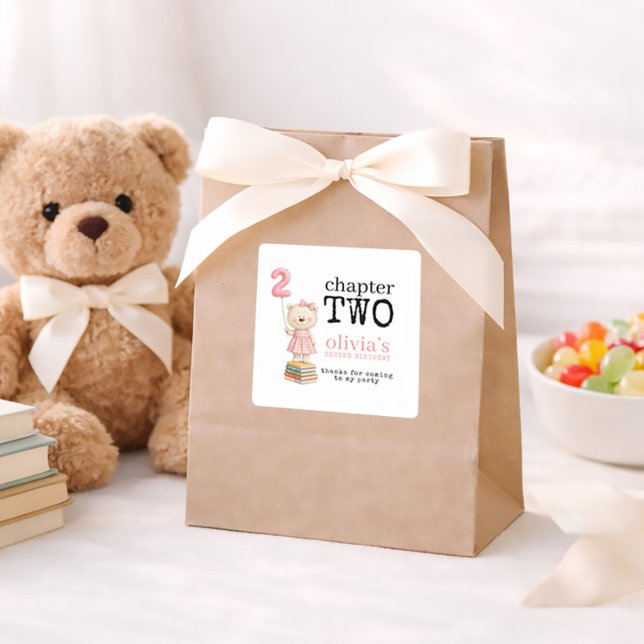 Chapter Two Bear Books Girl 2nd Birthday Thanks Quadratischer Aufkleber (Von Creator hochgeladen)