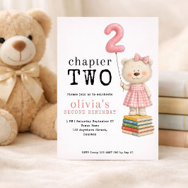 Chapter Two Teddy Bear Book Girl 2nd Birthday Pink Einladung