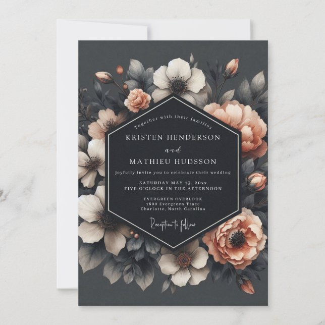 Charcoal & Apricot Gothic Wedding Einladung (Vorderseite)