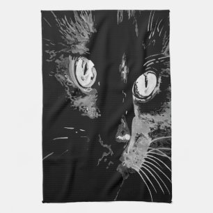 Charcoal Artistic Black Cat Portrait Geschirrtuch