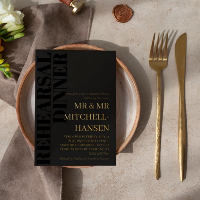 Charcoal Black & Gold Typografy Probe Dinner Folieneinladung (Von Creator hochgeladen)