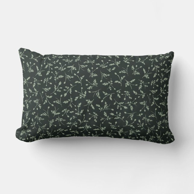 Charcoal Black Modern Farmhouse Daisy Buds Pattern Lendenkissen (Vorderseite)
