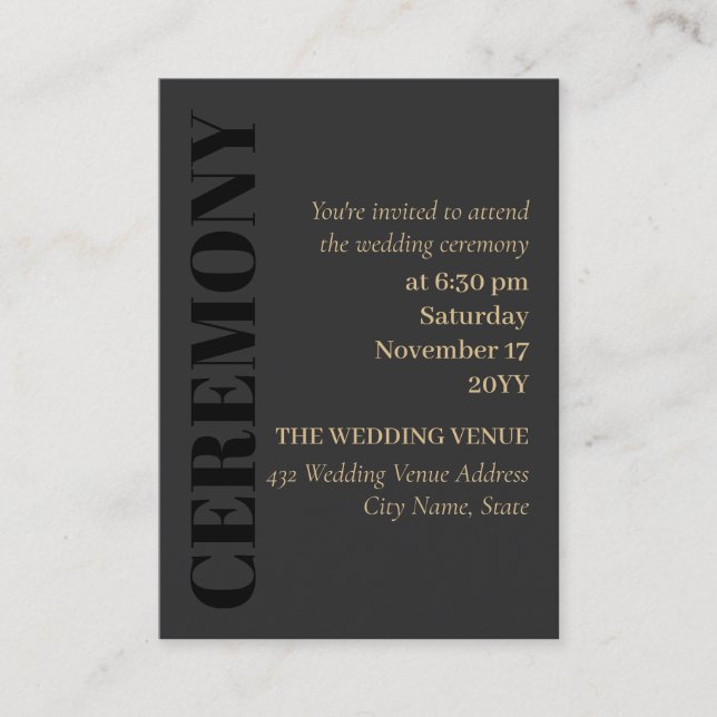 Charcoal Black Typografy Wedding Zeremony Begleitkarte (Vorderseite)