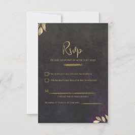 Charcoal Black Velvet Luxe Gold Wedding RSVP