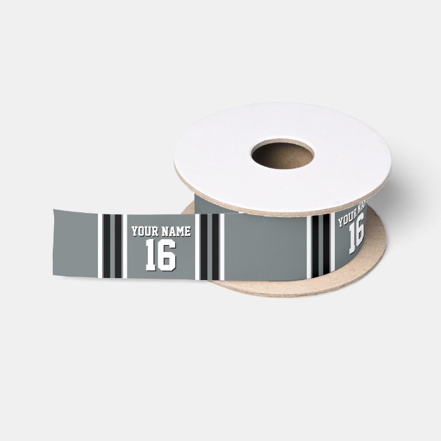 Charcoal Black Whit Team Jersey Name Satinband (Spule)