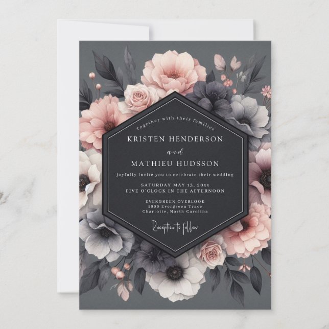 Charcoal Blush Tableau Wedding Einladung (Vorderseite)