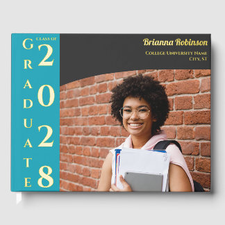 Charcoal Brown Modern Photo Graduation Party Gold Gästebuch