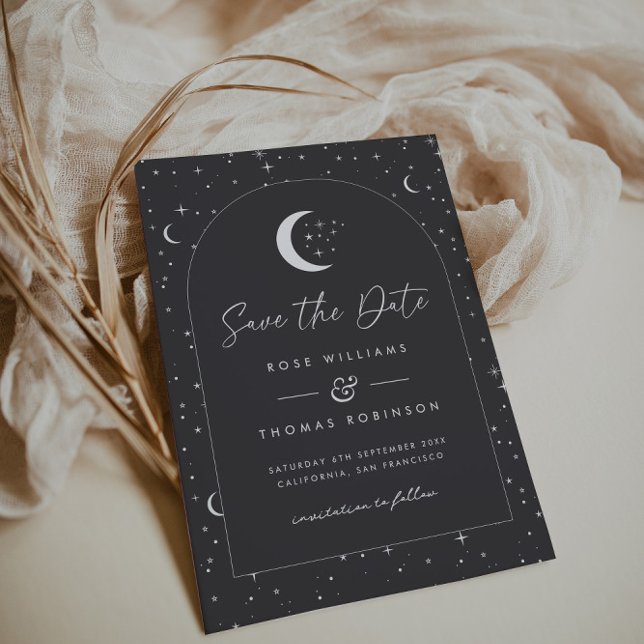 Charcoal Celestial Save the Date angekommen (Zazzle Charcoal Celestial Arched Save The Date)