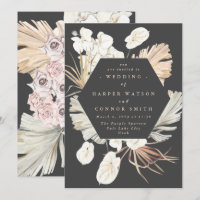 Charcoal Cream Pampas Grass Floral Jungle Wedding