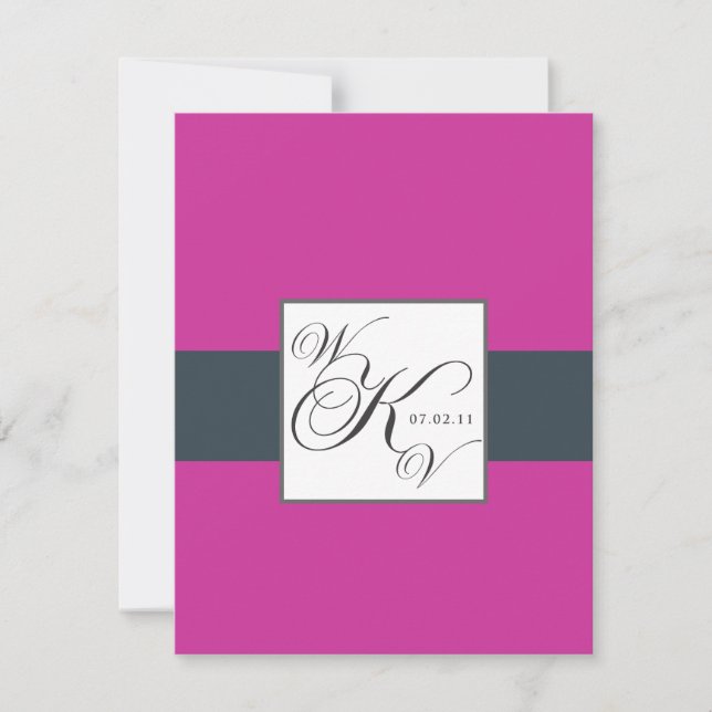 Charcoal Fuchsia Pink Monogram Wedding RSVP (Vorderseite)