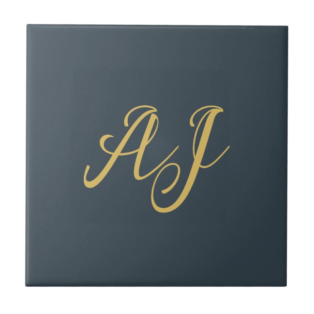 Charcoal Gold Color Monogram Professional Initial Fliese (Vorderseite)