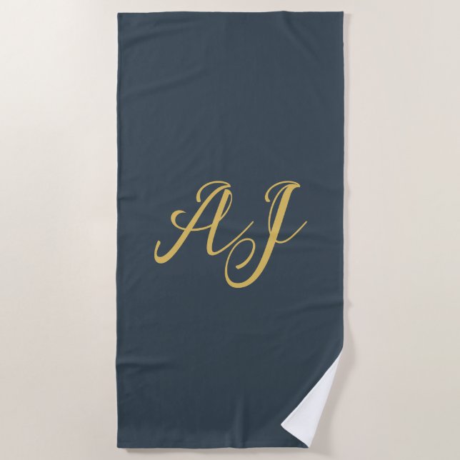 Charcoal Gold Color Monogram Professional Initial Strandtuch (Vorderseite)