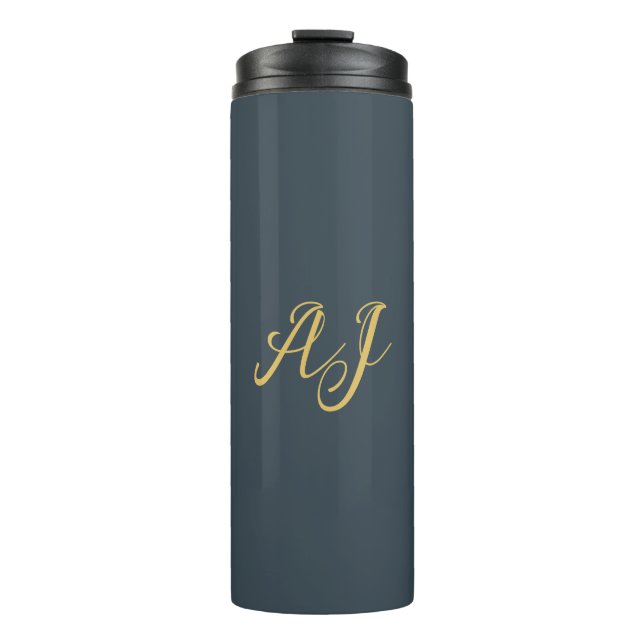 Charcoal Gold Color Monogram Professional Initial Thermosbecher (Vorderseite)