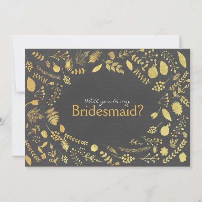 Charcoal Gold Floral Be My Bridesmaid etc. Carte (Devant)