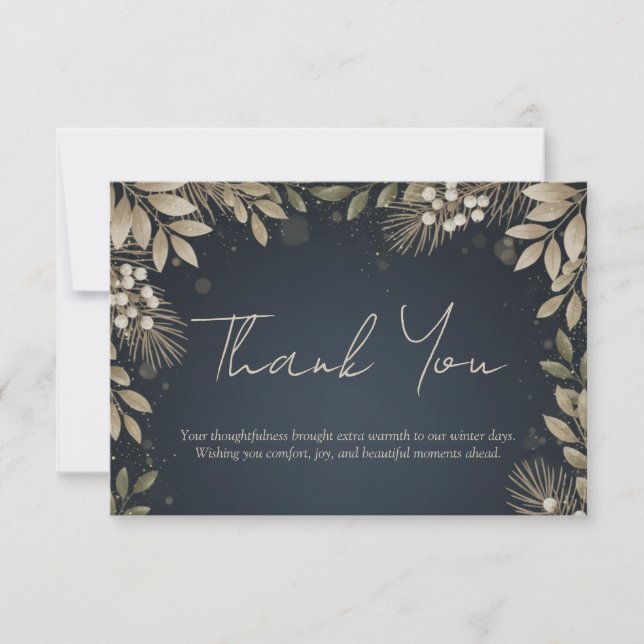 Charcoal Gold Neutral Foliage Holiday Dankeskarte (Vorderseite)