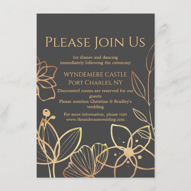 Charcoal & Gold QR Code Wedding Begleitkarte (Vorderseite)