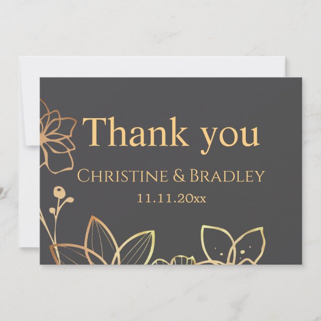 Charcoal & Gold Wedding Vielen Dank Dankeskarte (Vorderseite)