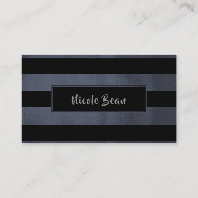 Charcoal Grau Blue Black Stripes Chic Modern Glam Visitenkarte (Vorderseite)