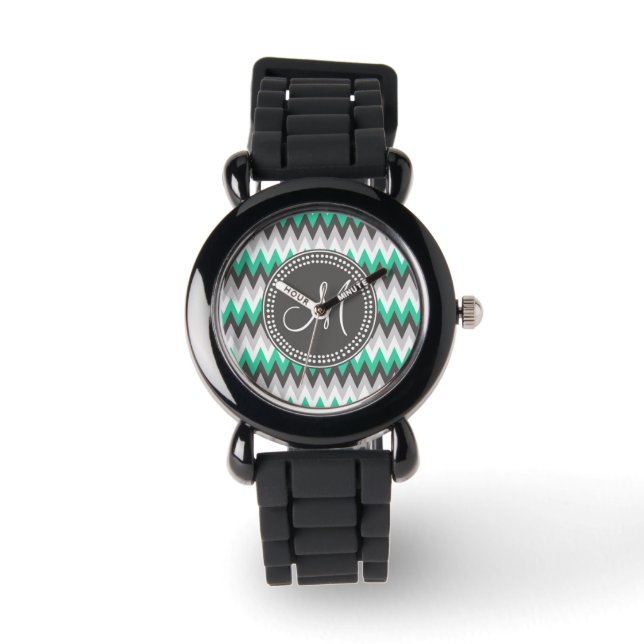 CHARCOAL GRAU UND GRÜNE ZICKZACK ARMBANDUHR (Vorderseite)