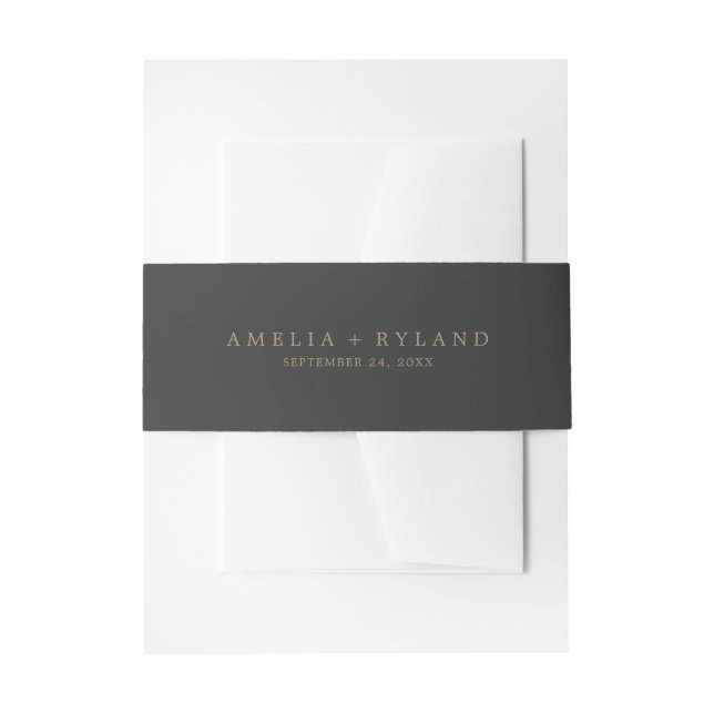 Charcoal Graue & Gold Wedding Einladung Bauchband Einladungsbanderole (Vorderseite Beispiel)
