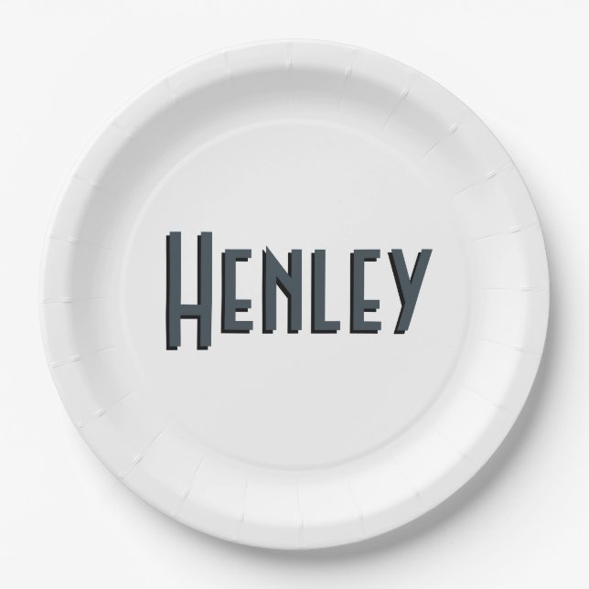 Charcoal Gray 3D Minimalistisch Modern Name Pappteller (Vorderseite)