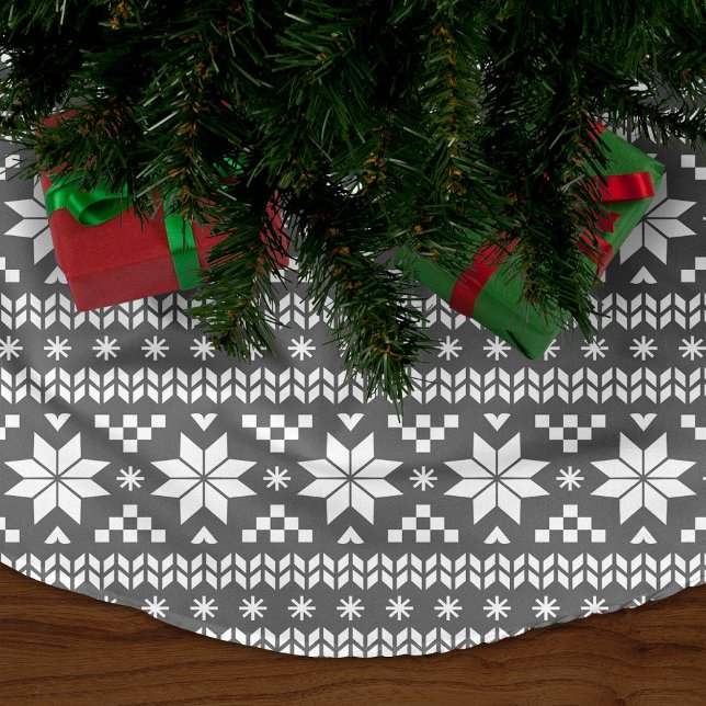 Charcoal Gray and White Fair Isle Pattern Polyester Weihnachtsbaumdecke (Von Creator hochgeladen)
