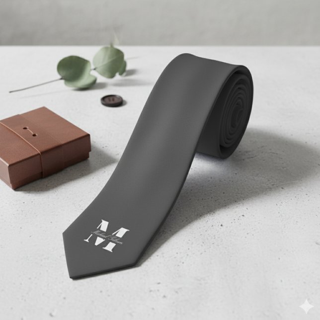 Charcoal Gray | Custom Monogram Wedding Groomsmen  Krawatte (Charcoal Gray | Custom Monogram Wedding Groomsmen Neck Tie)