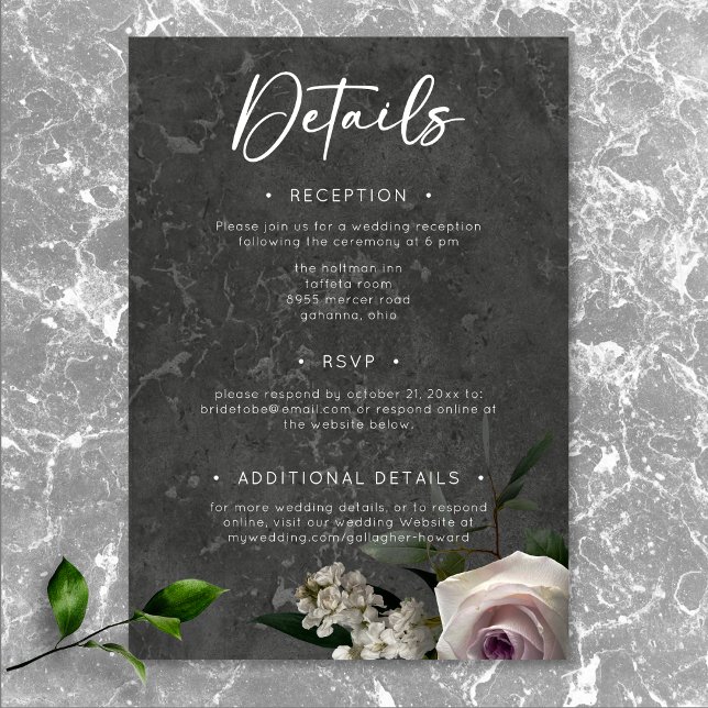 Charcoal Gray Elegant Floral Moderne Hochzeit Begleitkarte (Charcoal Gray Elegant Floral Modern Wedding Enclosure Card)