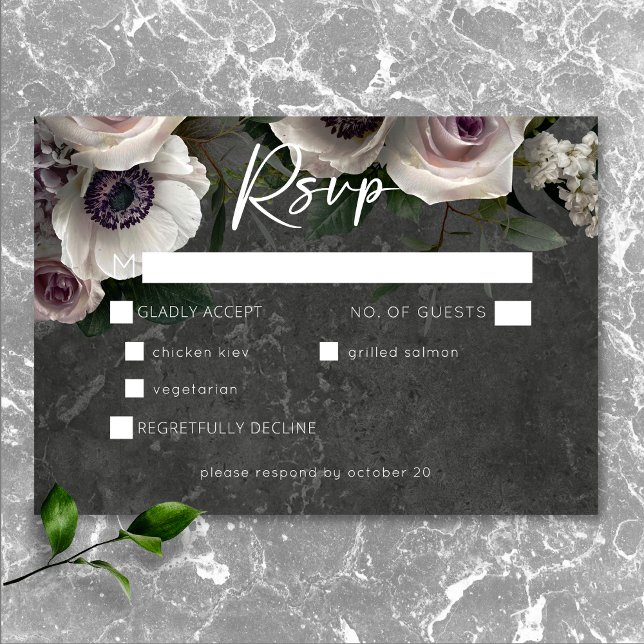 Charcoal Gray Elegant Floral Modernes Hochzeitsess RSVP Karte (Charcoal Gray Elegant Floral Modern Wedding RSVP Card)