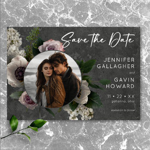 Charcoal Gray Elegant Floral Modernes Wedding Foto Save The Date
