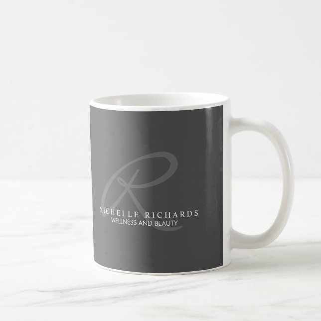 Charcoal Gray Elegant Minimalistisch Monogram Kaffeetasse (Rechts)